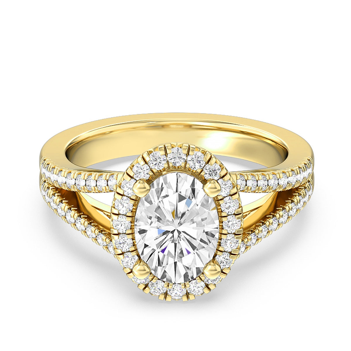 Adamante 3-1/3 ct. tw. Lab-Grown Oval Diamond Halo Engagement Ring in 14K Yellow Gold close-up detail