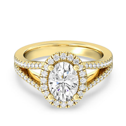 Adamante 3-1/3 ct. tw. Lab-Grown Oval Diamond Halo Engagement Ring in 14K Yellow Gold close-up detail