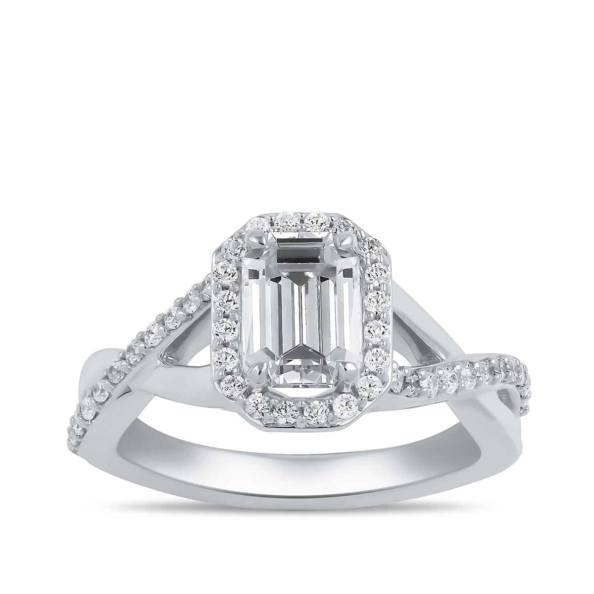 Adamante 3-1/4 ct. tw. Lab-Grown Emerald Cut Halo Twist Diamond Engagement Ring in 14K White Gold