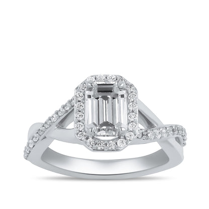 Adamante 3-1/4 ct. tw. Lab-Grown Emerald Cut Halo Twist Diamond Engagement Ring in 14K White Gold