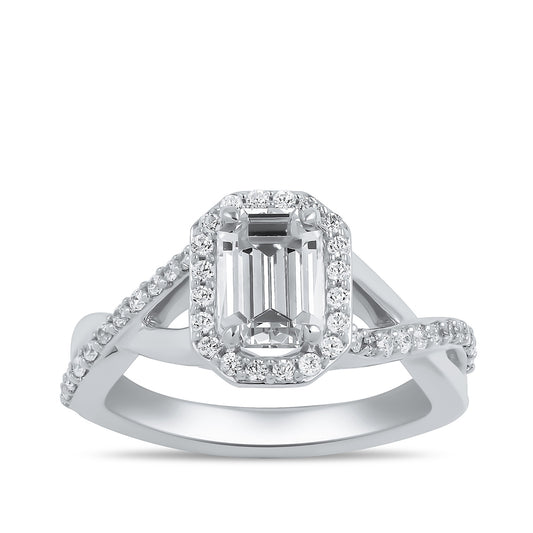 Adamante 3-1/4 ct. tw. Lab-Grown Emerald Cut Halo Twist Diamond Engagement Ring in 14K White Gold