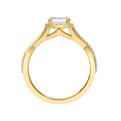 Adamante 3-1/4 ct. tw. Lab-Grown Emerald Cut Halo Twist Diamond Engagement Ring in 14K Yellow Gold side profile