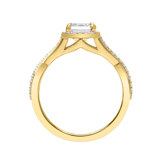 Adamante 3-1/4 ct. tw. Lab-Grown Emerald Cut Halo Twist Diamond Engagement Ring in 14K Yellow Gold side profile