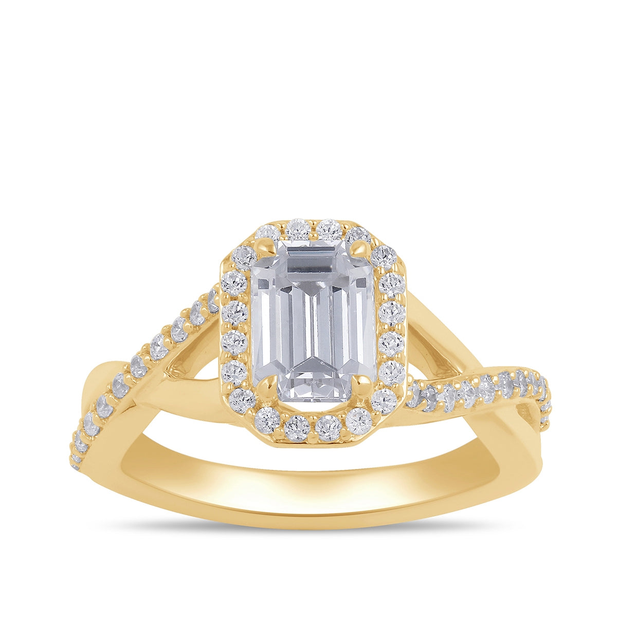 Adamante 3-1/4 ct. tw. Lab-Grown Emerald Cut Halo Twist Diamond Engagement Ring in 14K Yellow Gold