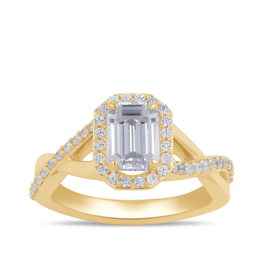 Adamante 3-1/4 ct. tw. Lab-Grown Emerald Cut Halo Twist Diamond Engagement Ring in 14K Yellow Gold