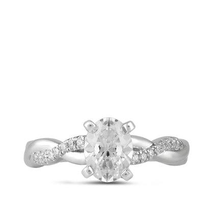 Adamante 3-1/10 ct. tw. Lab-Grown Oval Diamond Twist Engagement Ring in 14K White Gold close-up detail