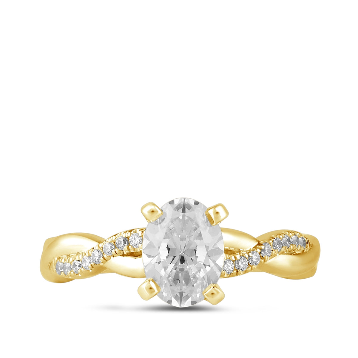 Adamante 3-1/10 ct. tw. Lab-Grown Oval Diamond Twist Engagement Ring in 14K Yellow Gold close-up detail