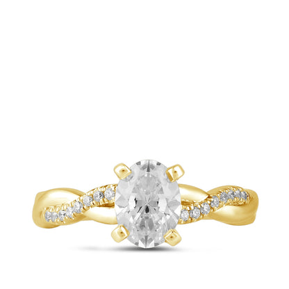 Adamante 3-1/10 ct. tw. Lab-Grown Oval Diamond Twist Engagement Ring in 14K Yellow Gold close-up detail