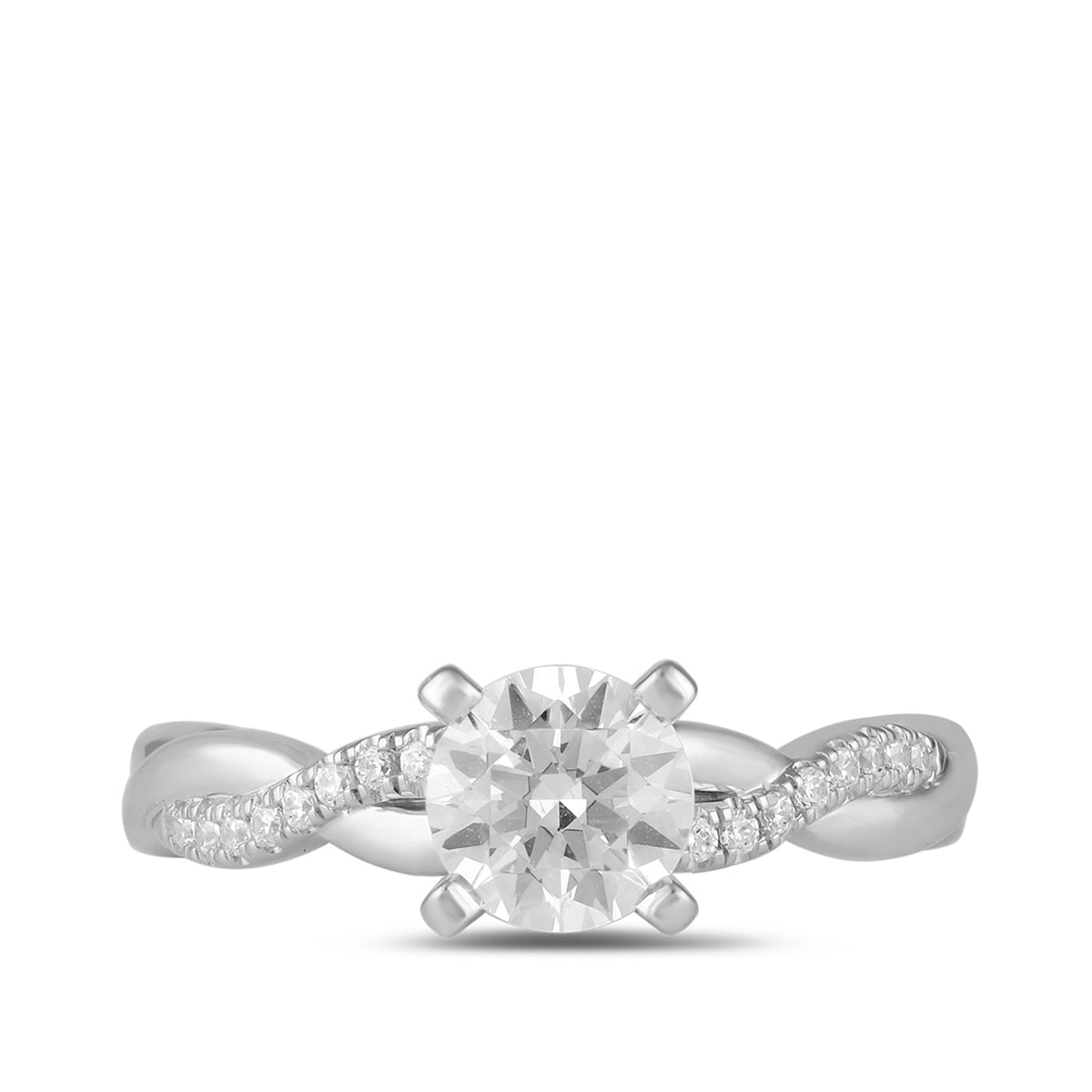 Adamante 3-1/10 ct. tw. Lab-Grown Round Brilliant Diamond Twist Engagement Ring in 14K White Gold close-up detail