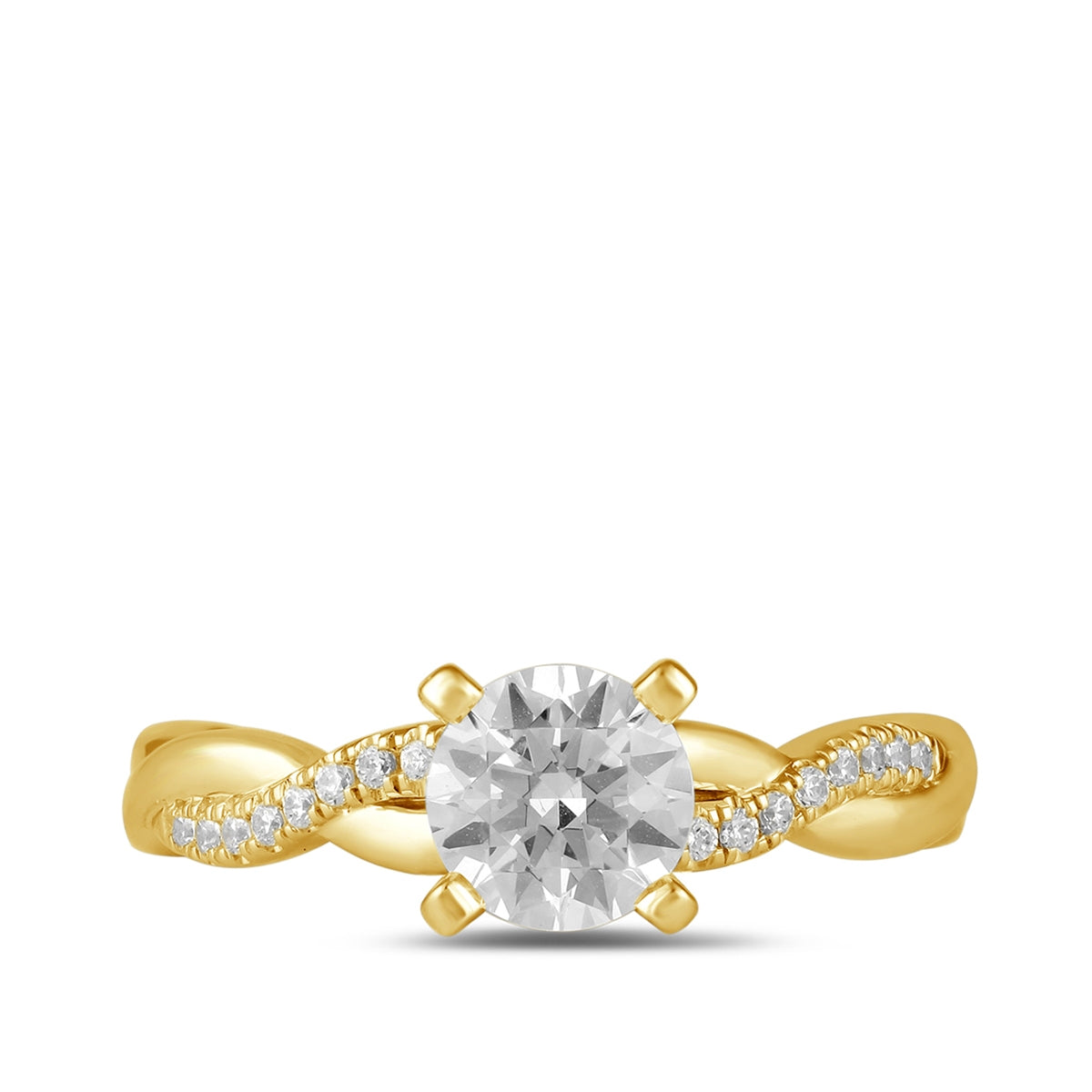 Adamante 3-1/10 ct. tw. Lab-Grown Round Brilliant Diamond Twist Engagement Ring in 14K Yellow Gold close-up detail