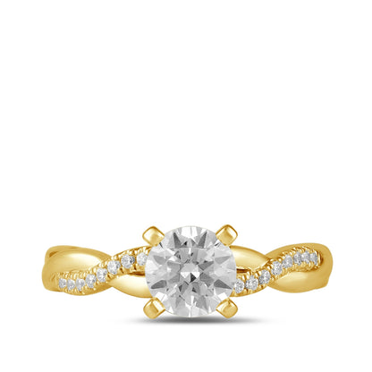 Adamante 3-1/10 ct. tw. Lab-Grown Round Brilliant Diamond Twist Engagement Ring in 14K Yellow Gold close-up detail