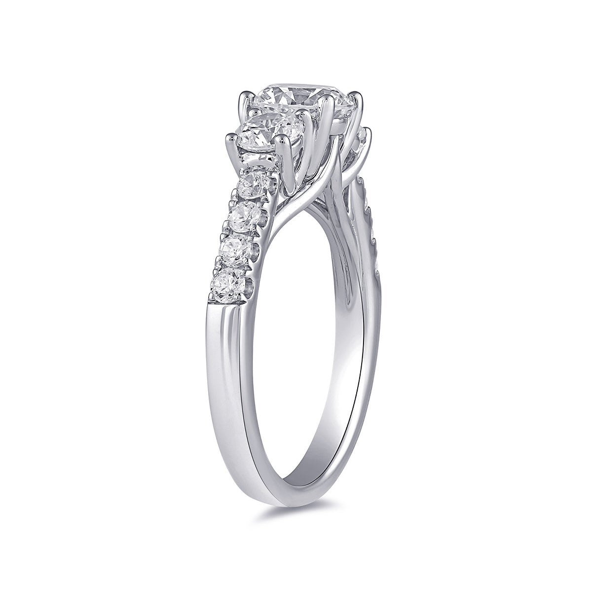 Adamante 1/2 ct. tw. Lab-Grown Round Brilliant Diamond Trio Engagement Ring in 14K White Gold front view