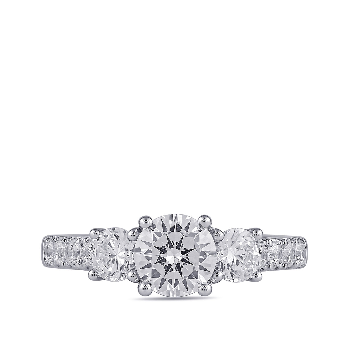 Adamante 1/2 ct. tw. Lab-Grown Round Brilliant Diamond Trio Engagement Ring in 14K White Gold close-up detail