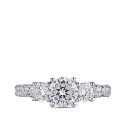 Adamante 1/2 ct. tw. Lab-Grown Round Brilliant Diamond Trio Engagement Ring in 14K White Gold close-up detail