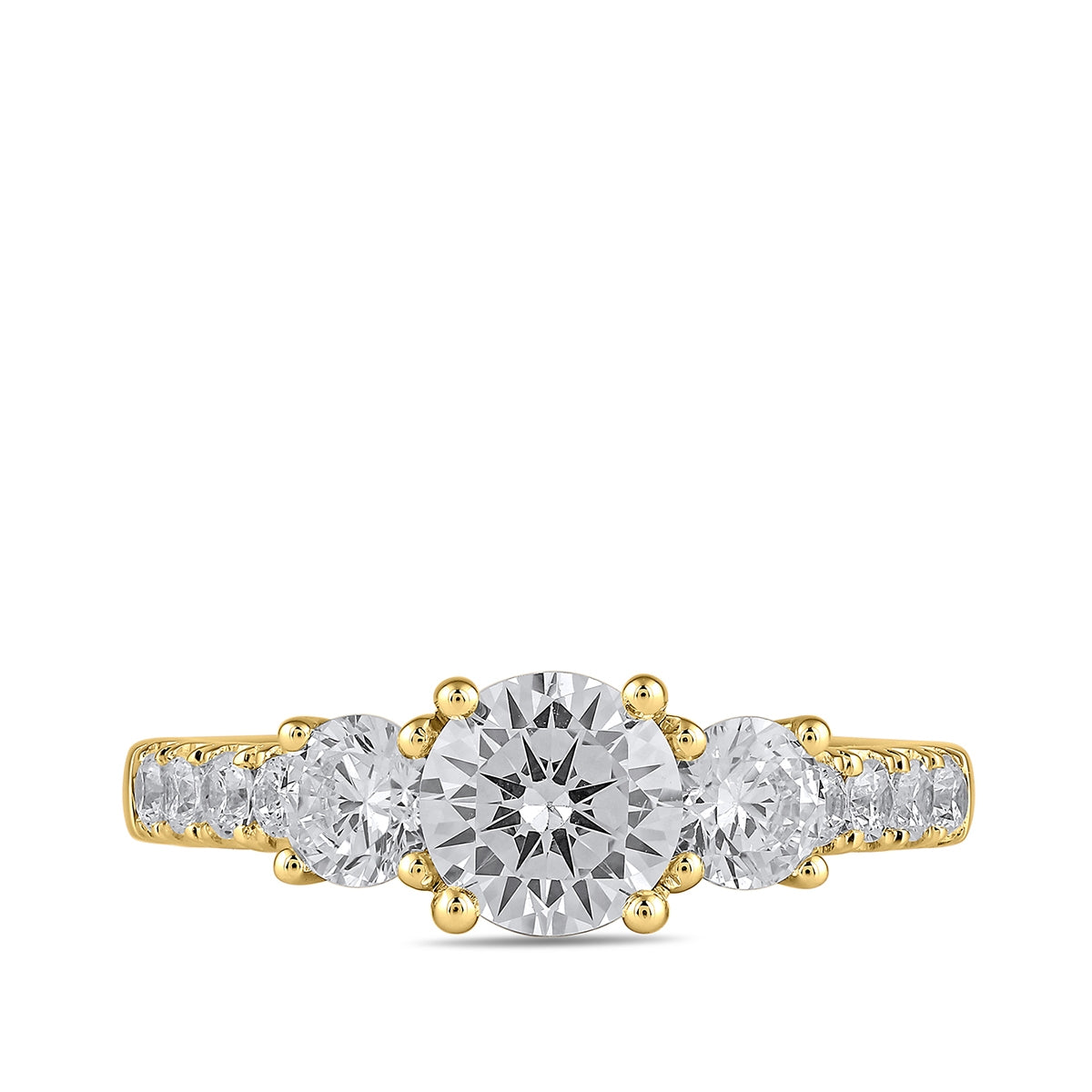 Adamante 1/2 ct. tw. Lab-Grown Round Brilliant Diamond Trio Engagement Ring in 14K Yellow Gold close-up detail