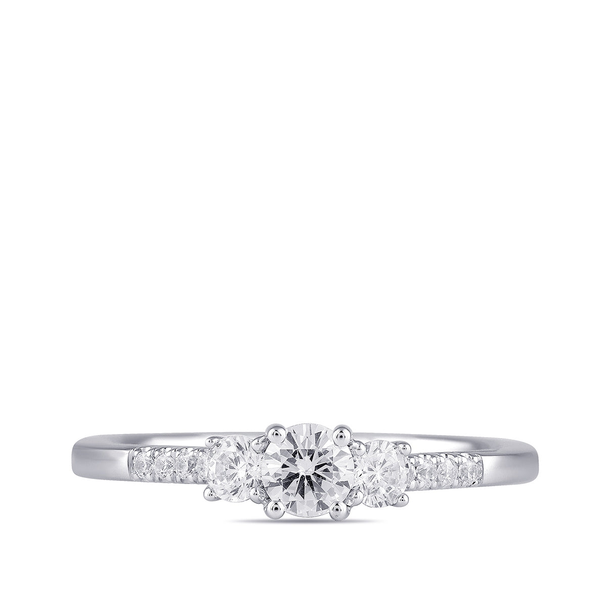 Adamante 3/4 ct. tw. Lab-Grown Round Brilliant Diamond Trio Engagement Ring in 14K White Gold close-up detail