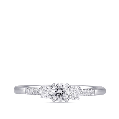 Adamante 3/4 ct. tw. Lab-Grown Round Brilliant Diamond Trio Engagement Ring in 14K White Gold close-up detail