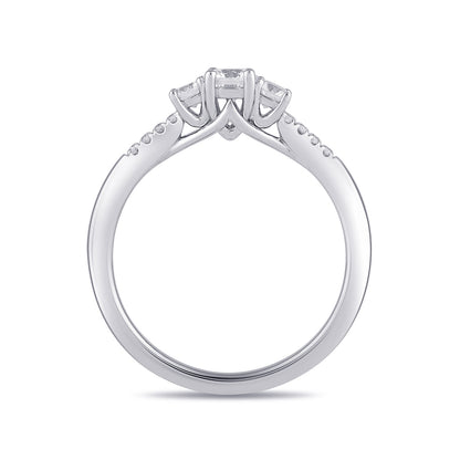 Adamante 3/4 ct. tw. Lab-Grown Round Brilliant Diamond Trio Engagement Ring in 14K White Gold side profile