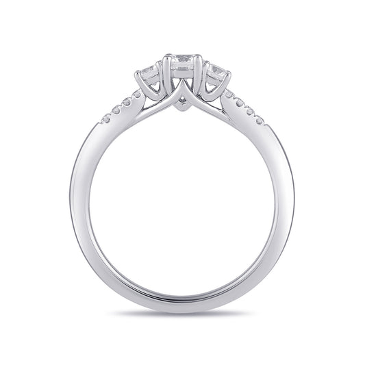 Adamante 3/4 ct. tw. Lab-Grown Round Brilliant Diamond Trio Engagement Ring in 14K White Gold side profile