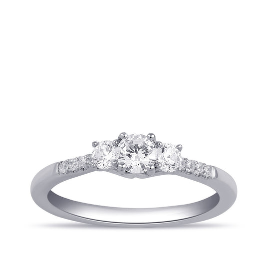 Adamante 3/4 ct. tw. Lab-Grown Round Brilliant Diamond Trio Engagement Ring in 14K White Gold