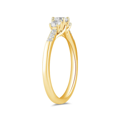 Adamante 3/4 ct. tw. Lab-Grown Round Brilliant Diamond Trio Engagement Ring in 14K Yellow Gold front view