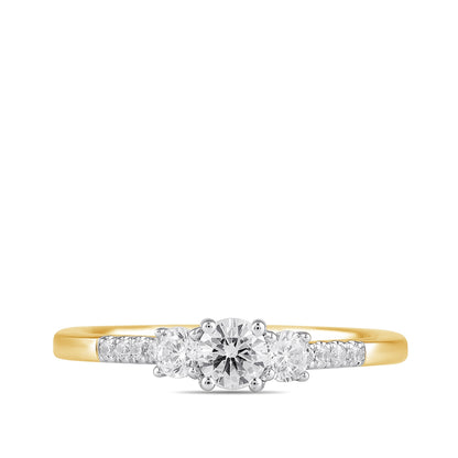 Adamante 3/4 ct. tw. Lab-Grown Round Brilliant Diamond Trio Engagement Ring in 14K Yellow Gold close-up detail