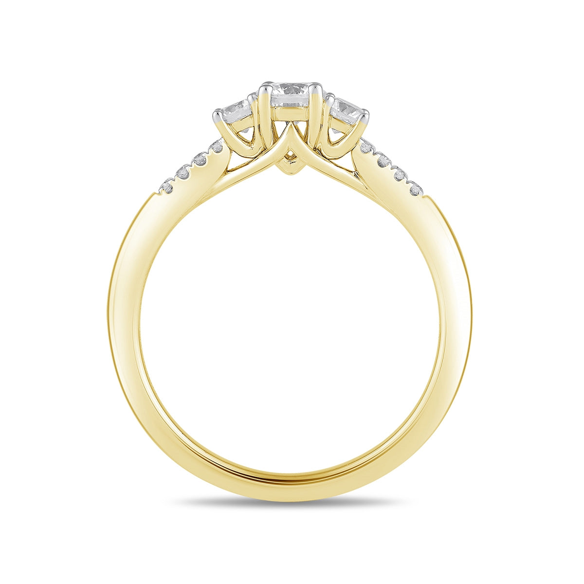 Adamante 3/4 ct. tw. Lab-Grown Round Brilliant Diamond Trio Engagement Ring in 14K Yellow Gold side profile