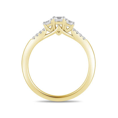 Adamante 3/4 ct. tw. Lab-Grown Round Brilliant Diamond Trio Engagement Ring in 14K Yellow Gold side profile