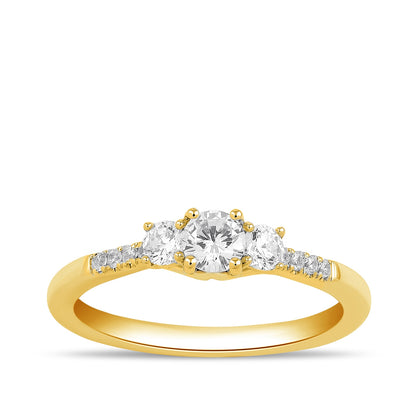 Adamante 3/4 ct. tw. Lab-Grown Round Brilliant Diamond Trio Engagement Ring in 14K Yellow Gold