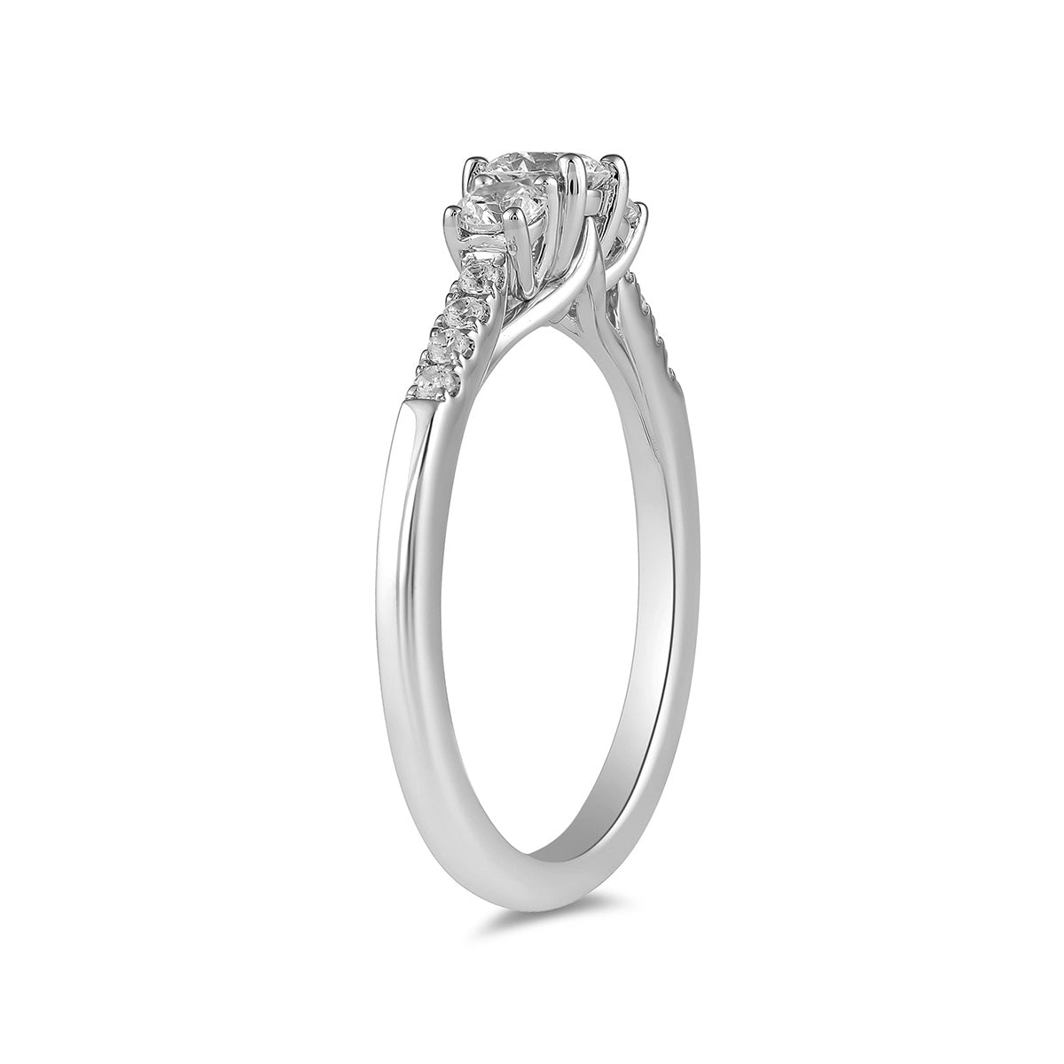 Adamante 1 ct. tw. Lab-Grown Round Brilliant Diamond Trio Engagement Ring in 14K White Gold front view