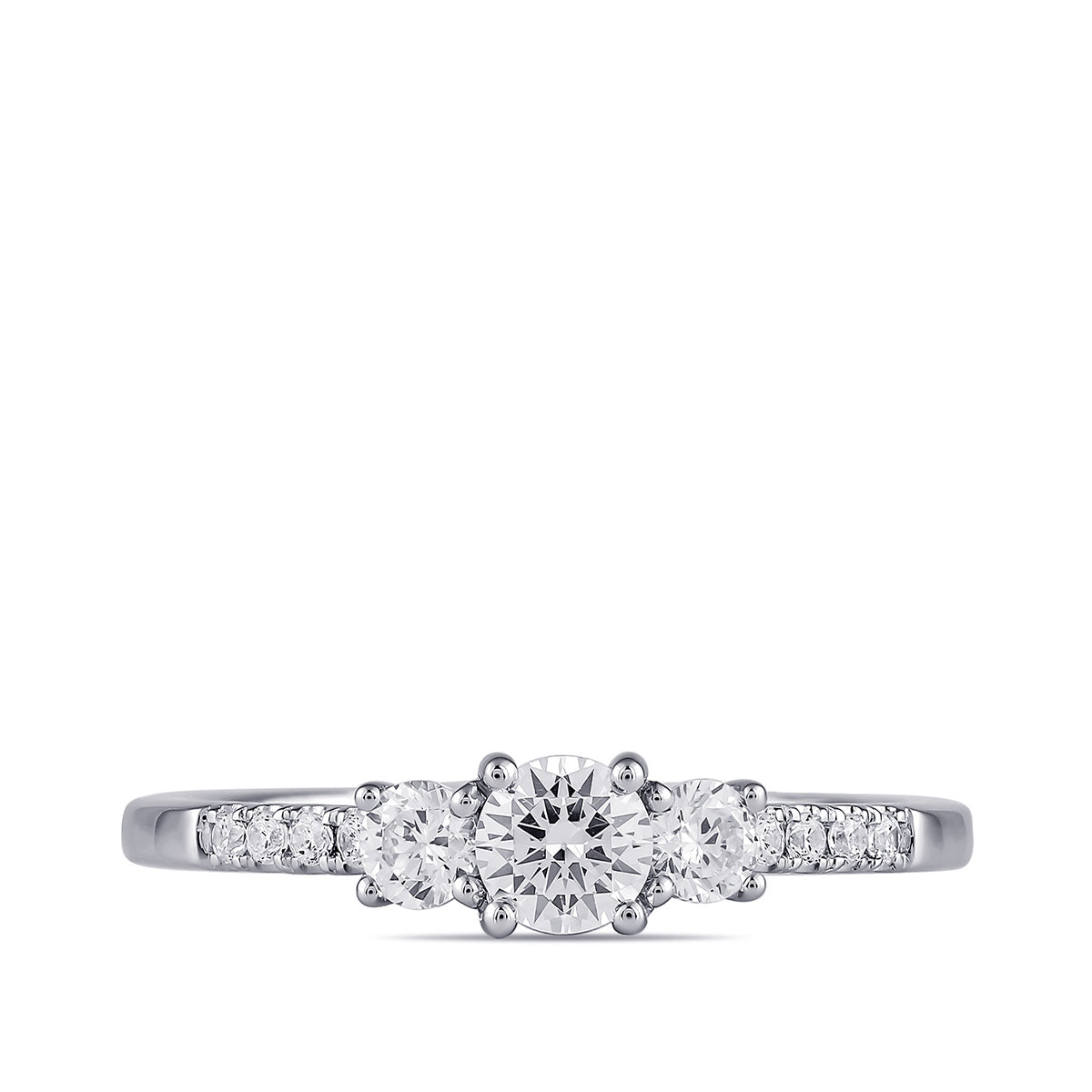 Adamante 1 ct. tw. Lab-Grown Round Brilliant Diamond Trio Engagement Ring in 14K White Gold close-up detail