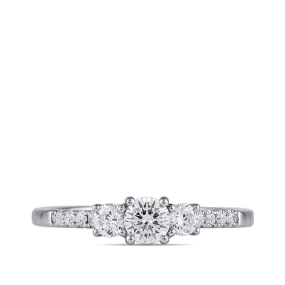 Adamante 1 ct. tw. Lab-Grown Round Brilliant Diamond Trio Engagement Ring in 14K White Gold close-up detail