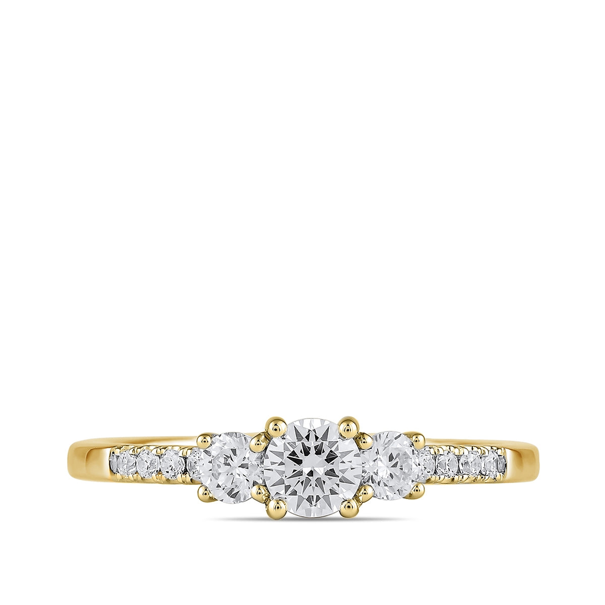Adamante 1 ct. tw. Lab-Grown Round Brilliant Diamond Trio Engagement Ring in 14K Yellow Gold close-up detail