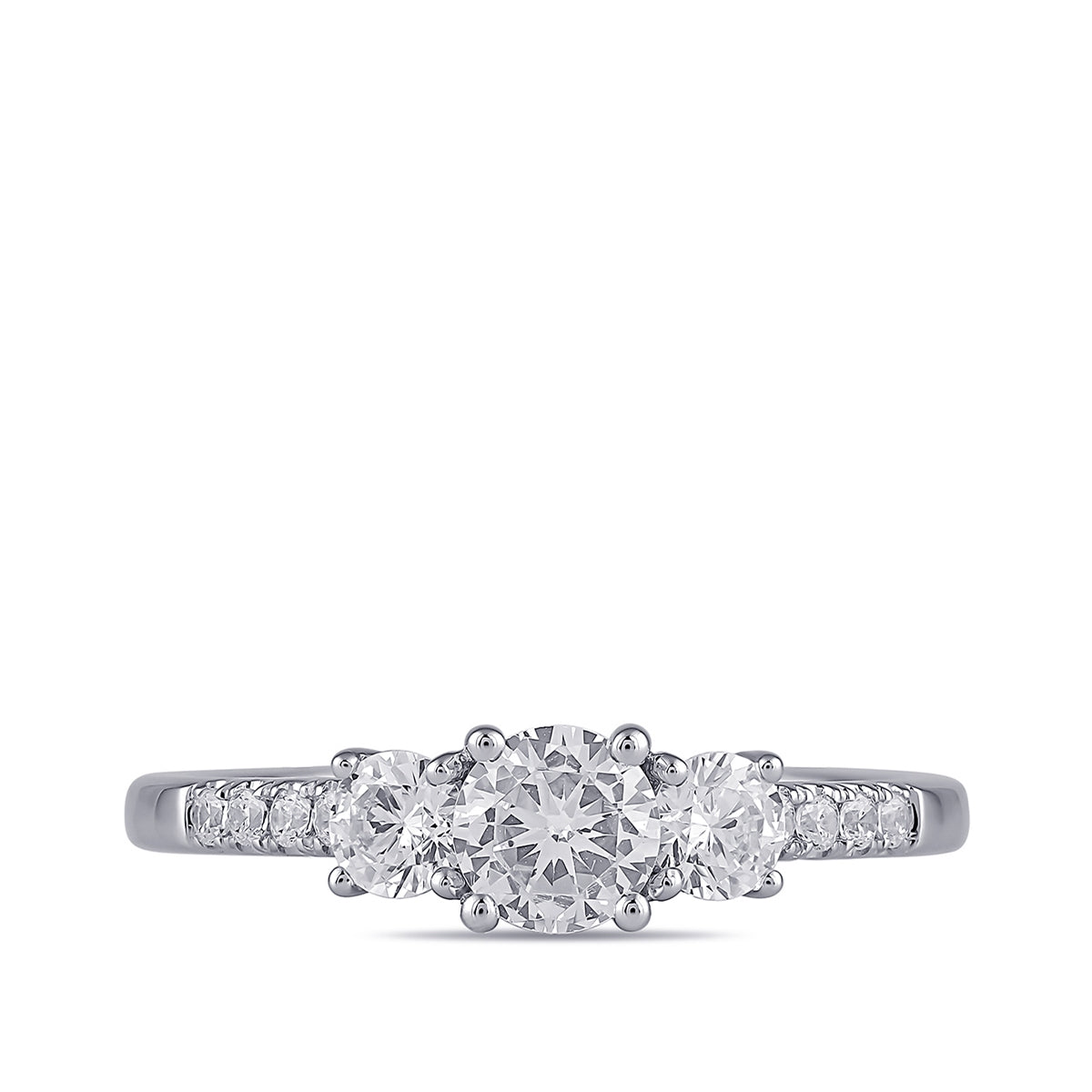 Adamante 1-1/2 ct. tw. Lab-Grown Round Brilliant Diamond Trio Engagement Ring in 14K White Gold close-up detail