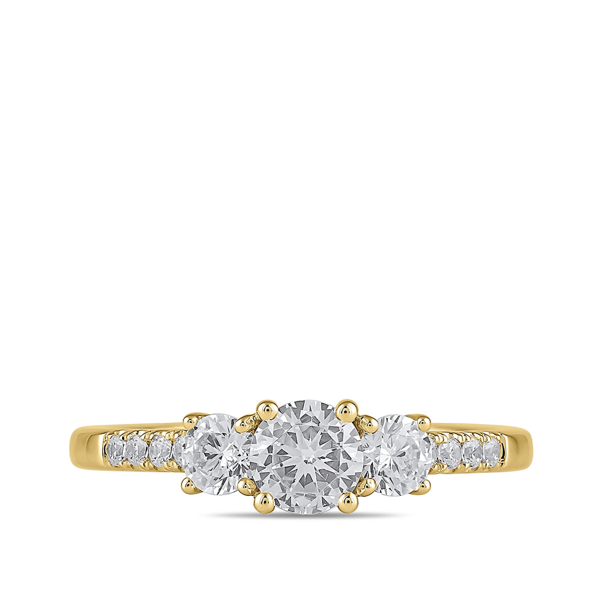 Adamante 1-1/2 ct. tw. Lab-Grown Round Brilliant Diamond Trio Engagement Ring in 14K Yellow Gold close-up detail