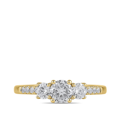 Adamante 1-1/2 ct. tw. Lab-Grown Round Brilliant Diamond Trio Engagement Ring in 14K Yellow Gold close-up detail
