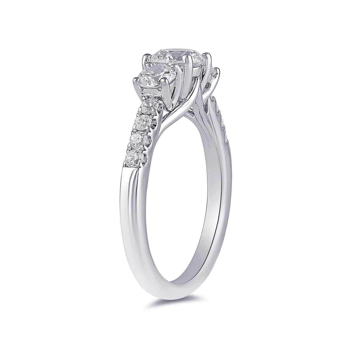 Adamante 2 ct. tw. Lab-Grown Round Brilliant Diamond Trio Engagement Ring in 14K White Gold front view