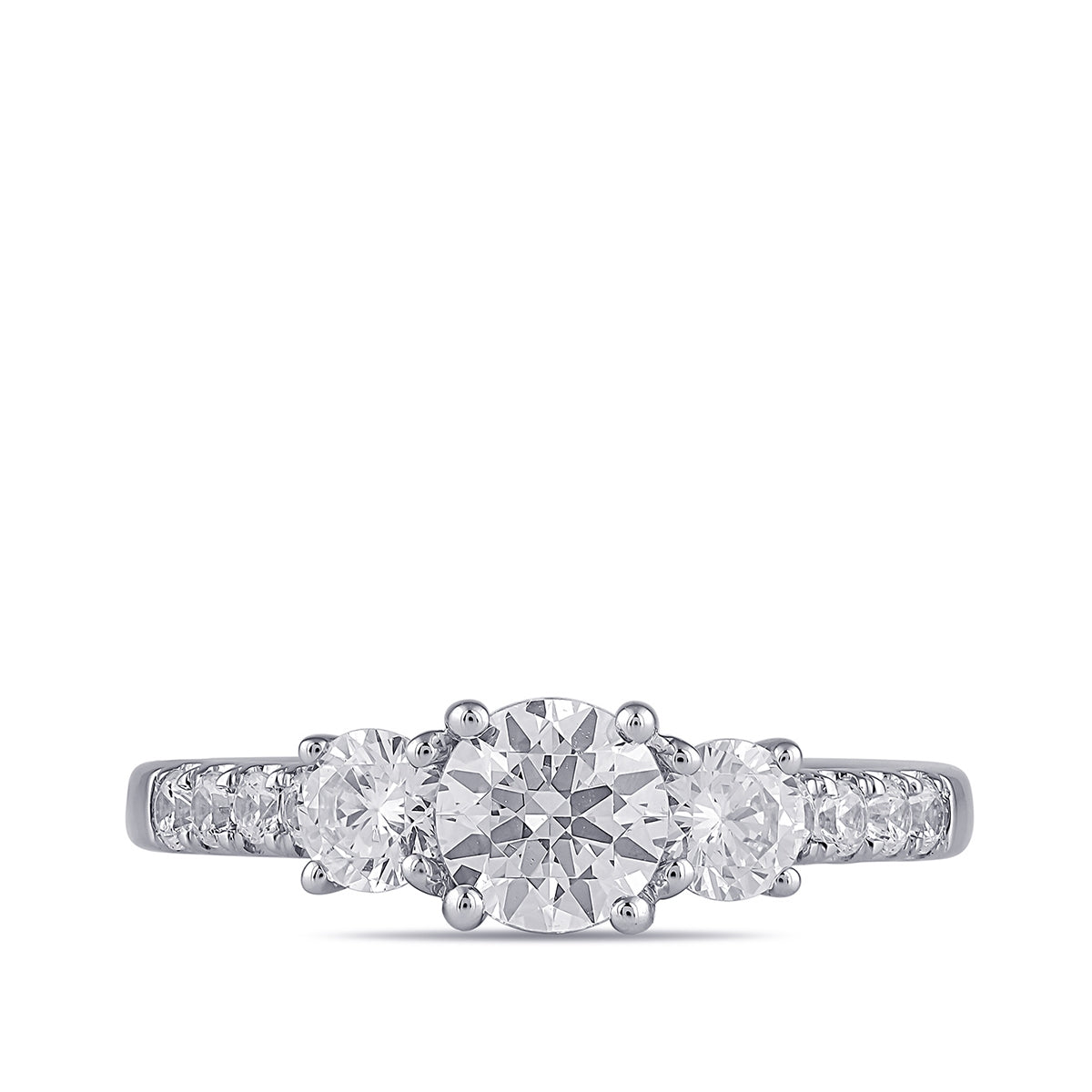 Adamante 2 ct. tw. Lab-Grown Round Brilliant Diamond Trio Engagement Ring in 14K White Gold close-up detail