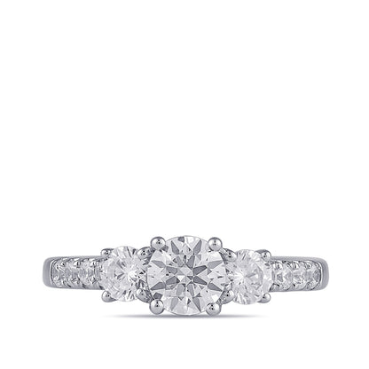 Adamante 2 ct. tw. Lab-Grown Round Brilliant Diamond Trio Engagement Ring in 14K White Gold close-up detail