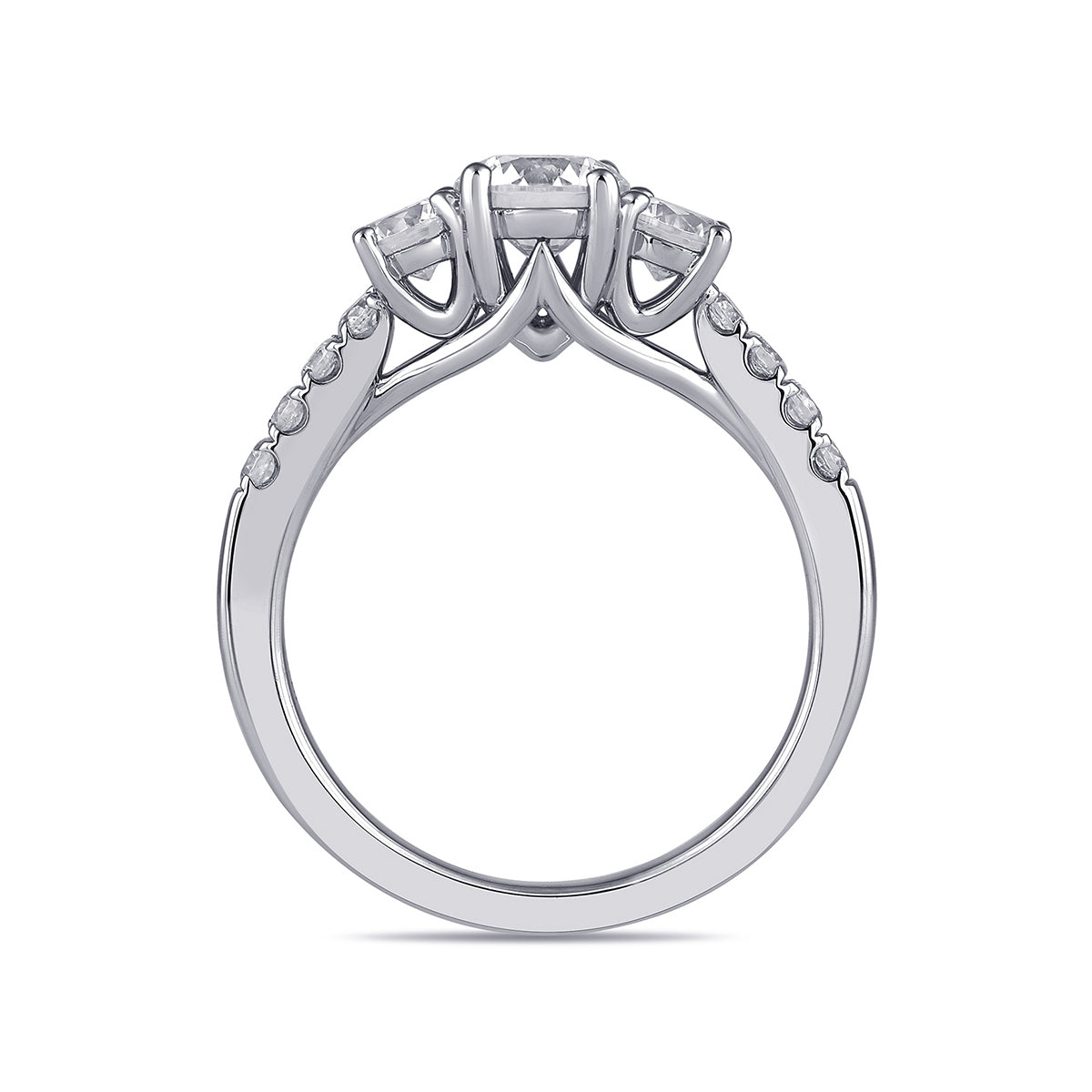 Adamante 2 ct. tw. Lab-Grown Round Brilliant Diamond Trio Engagement Ring in 14K White Gold side profile
