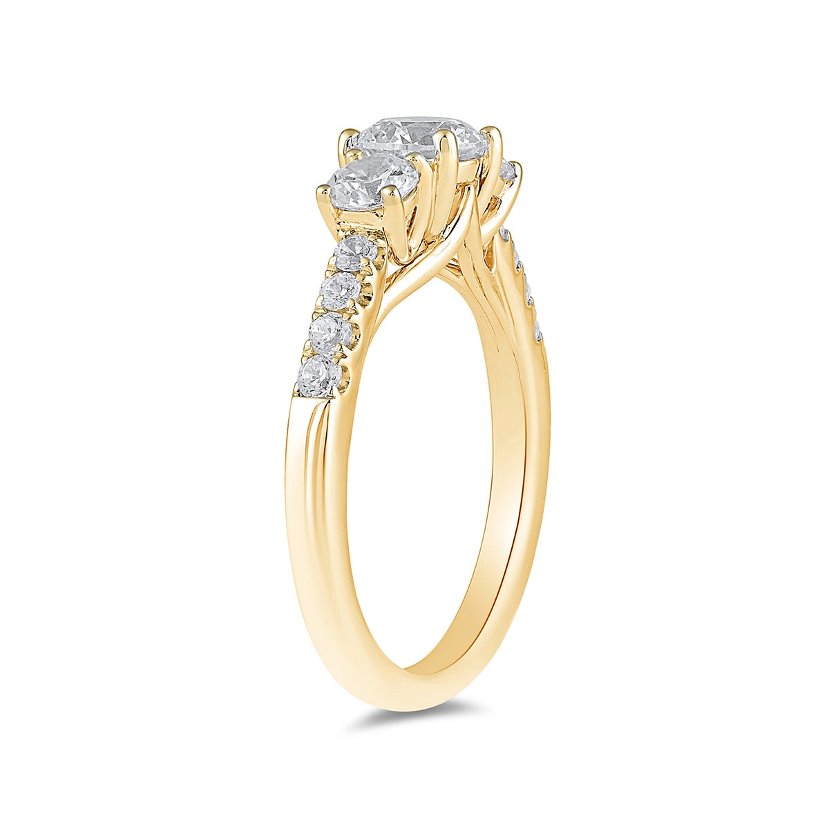 Adamante 2 ct. tw. Lab-Grown Round Brilliant Diamond Trio Engagement Ring in 14K Yellow Gold front view