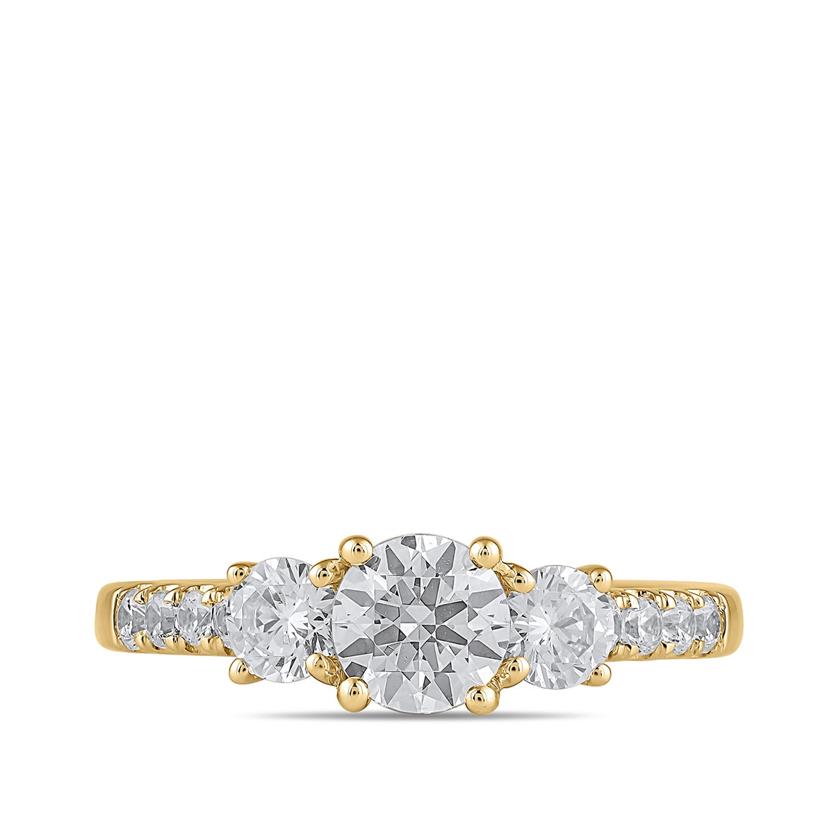 Adamante 2 ct. tw. Lab-Grown Round Brilliant Diamond Trio Engagement Ring in 14K Yellow Gold close-up detail