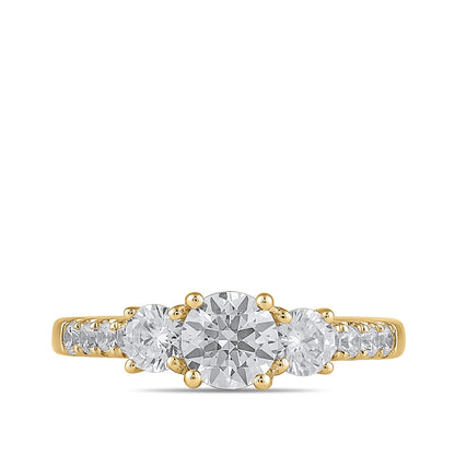 Adamante 2 ct. tw. Lab-Grown Round Brilliant Diamond Trio Engagement Ring in 14K Yellow Gold close-up detail