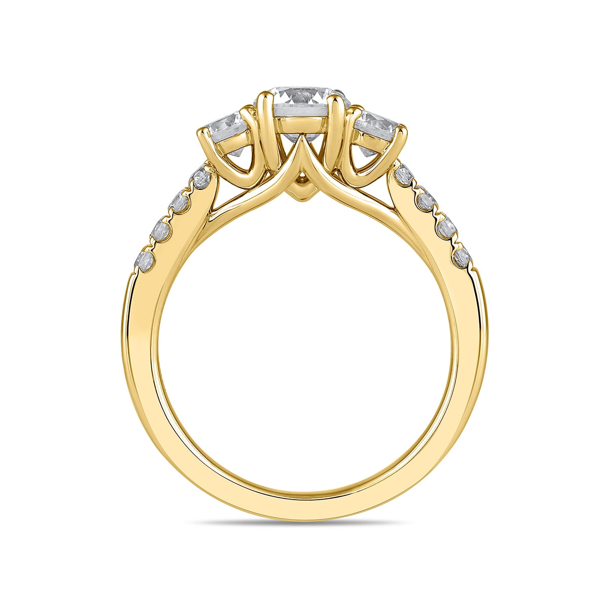 Adamante 2 ct. tw. Lab-Grown Round Brilliant Diamond Trio Engagement Ring in 14K Yellow Gold side profile