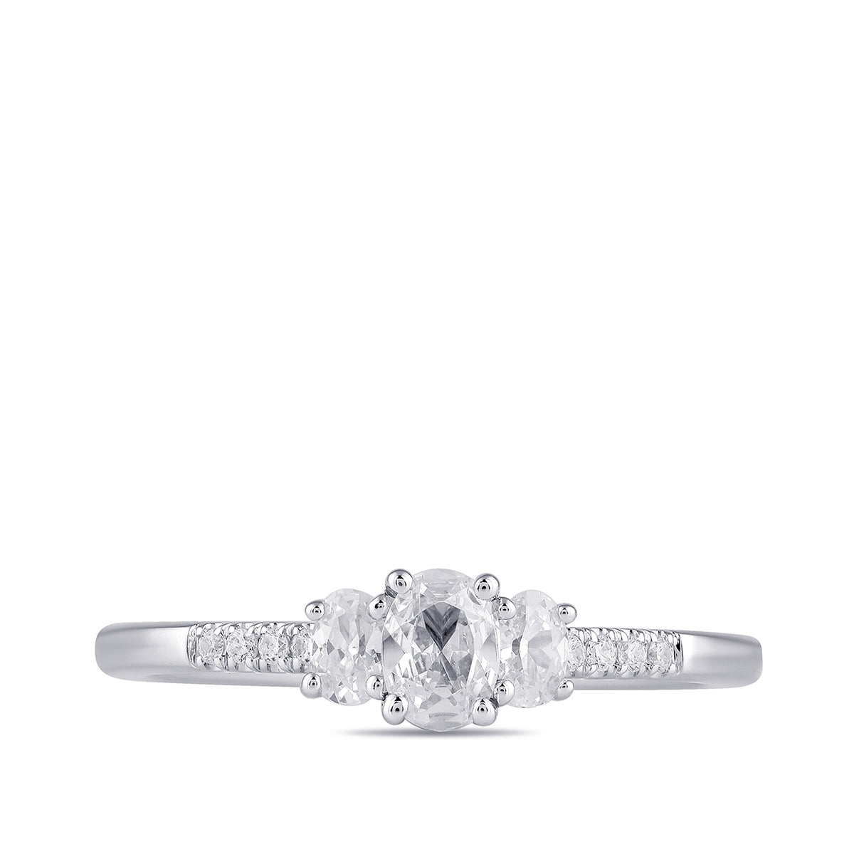 Adamante 1/2 ct. tw. Lab-Grown Oval Diamond Trio Engagement Ring in 14K White Gold close-up detail