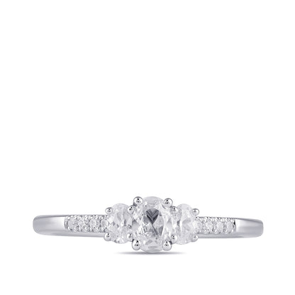 Adamante 1/2 ct. tw. Lab-Grown Oval Diamond Trio Engagement Ring in 14K White Gold close-up detail