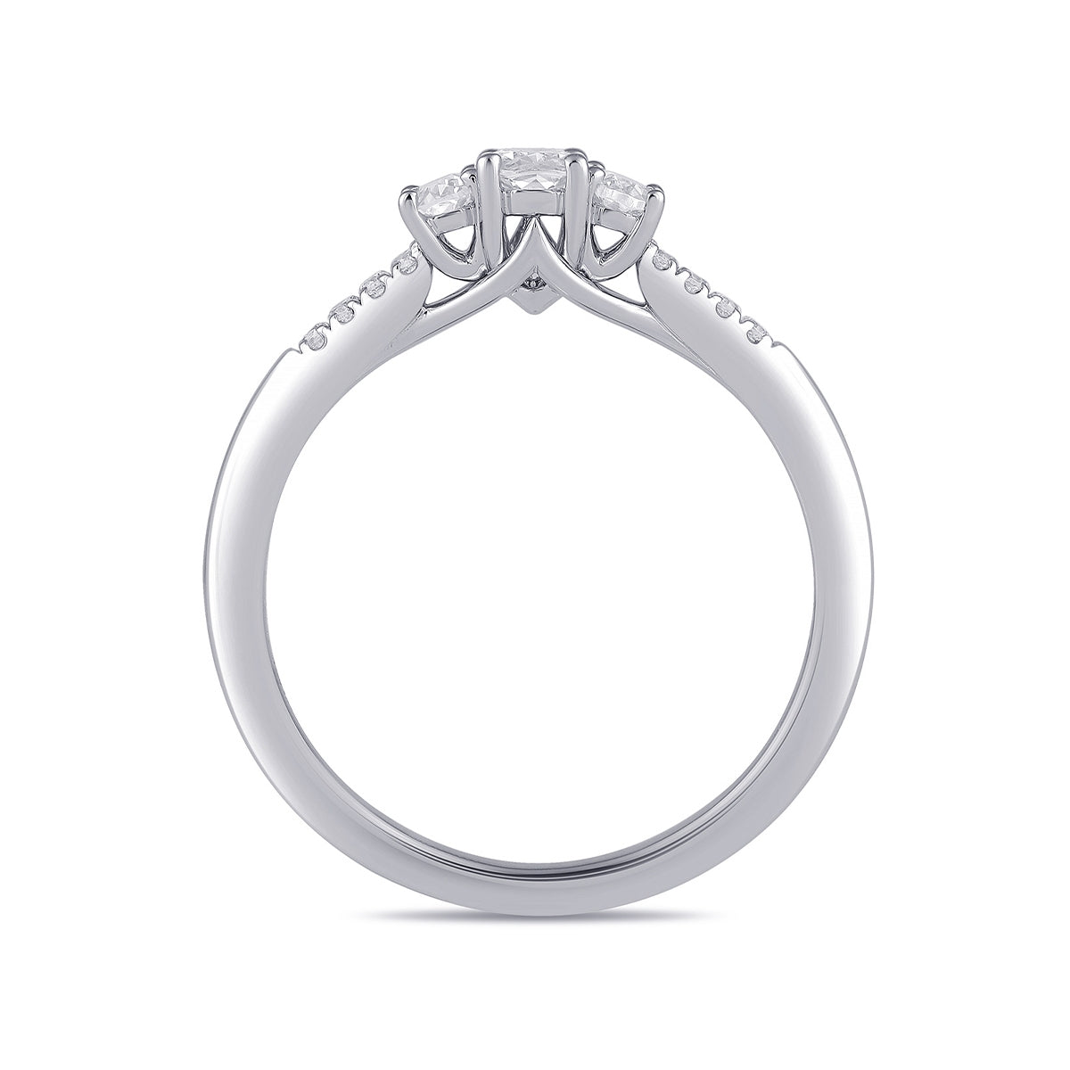 Adamante 1/2 ct. tw. Lab-Grown Oval Diamond Trio Engagement Ring in 14K White Gold side profile