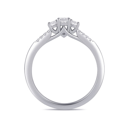 Adamante 1/2 ct. tw. Lab-Grown Oval Diamond Trio Engagement Ring in 14K White Gold side profile