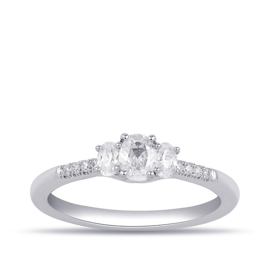 Adamante 1/2 ct. tw. Lab-Grown Oval Diamond Trio Engagement Ring in 14K White Gold