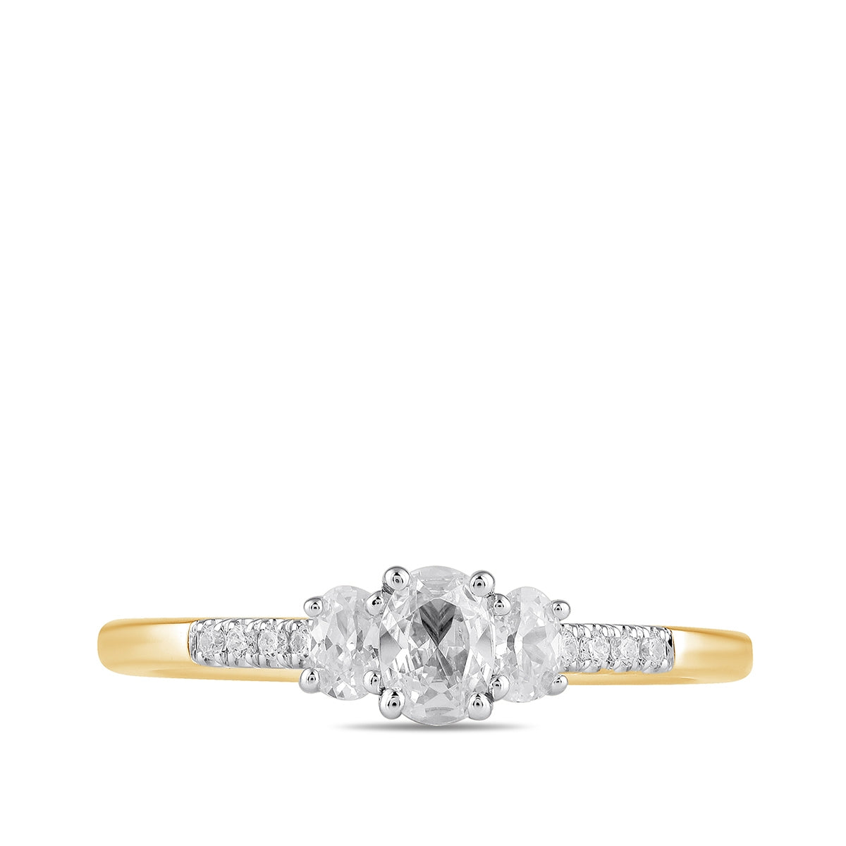 Adamante 1/2 ct. tw. Lab-Grown Oval Diamond Trio Engagement Ring in 14K Yellow Gold close-up detail